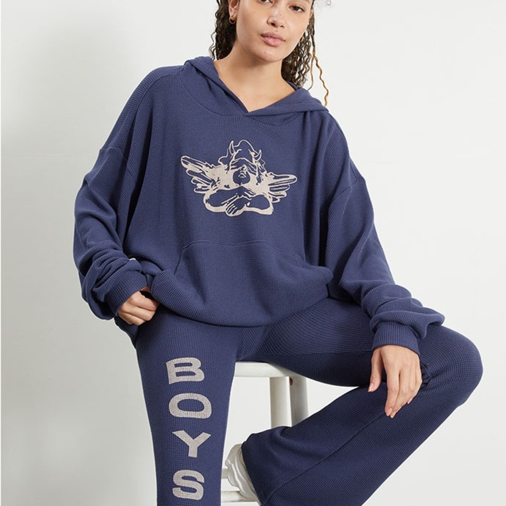 Boys Lie Navy Blue Hoodie & Flare Pant Set